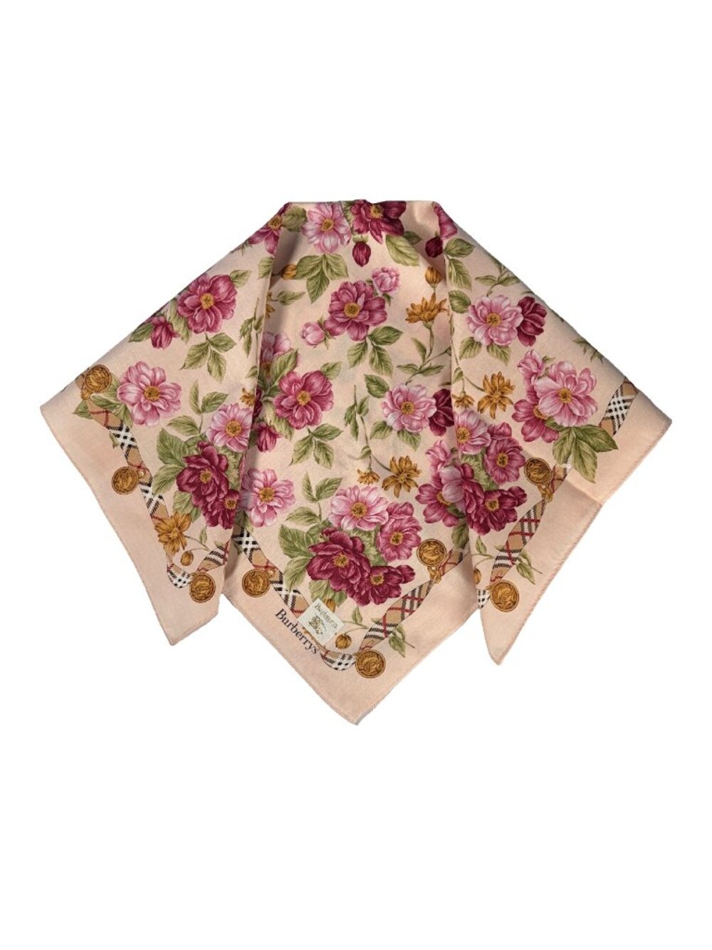 Vintage Burberrys Floral Check Cotton Scarf NWT 19.5"